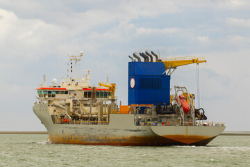 Scientific research ship leaving the port of Bahía Blanca, Argentina