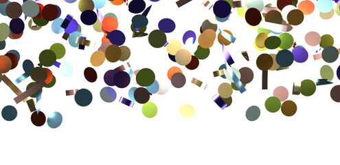 Multicolored paper confetti on transparent background. Realistic confetti flying. Colorful scattered items to holiday decorations.