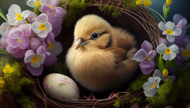 a easter setting with a chick, Generative AI