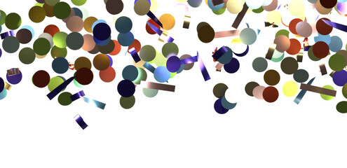 Multicolored paper confetti on transparent background. Realistic confetti flying. Colorful scattered items to holiday decorations.