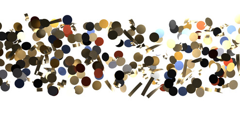 Multicolored paper confetti on transparent background. Realistic confetti flying. Colorful scattered items to holiday decorations.