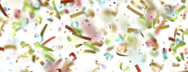 Multicolored paper confetti on transparent background. Realistic confetti flying. Colorful scattered items to holiday decorations.