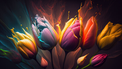 Abstract Spring Tulips Color Blast created with Generative AI Technology, ai, generative