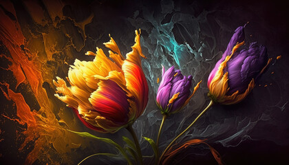 Spring Abstract Tulips Color Blast Neon created with Generative AI Technology, ai, generative