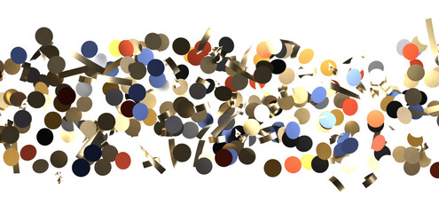Multicolored paper confetti on transparent background. Realistic confetti flying. Colorful scattered items to holiday decorations.