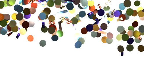 Multicolored paper confetti on transparent background.