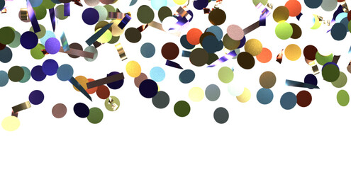 Multicolored paper confetti on transparent background.