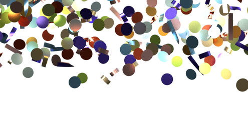 Multicolored paper confetti on transparent background.