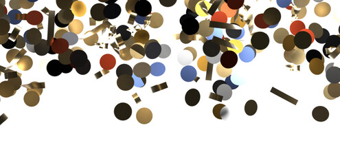 Multicolored paper confetti on transparent background.