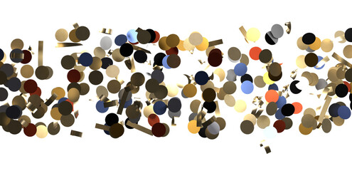 Multicolored paper confetti on transparent background.