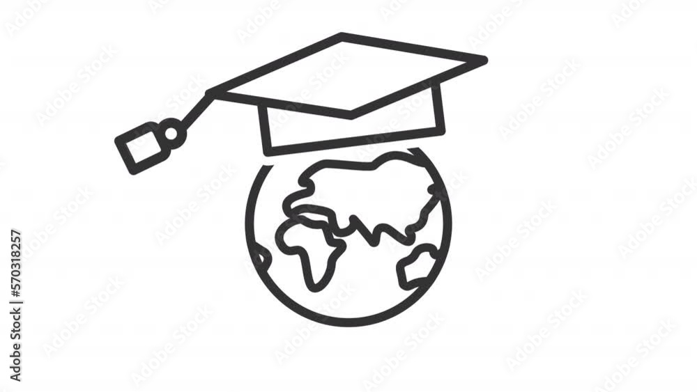 Poster animated education linear icon. international exchange program for students. foreign college. seamle