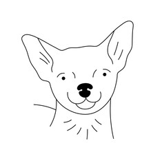 Vector isolated cute cartoon dog portrait in chihuahua  colorless black and white contour line easy drawing