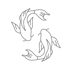 Vector isolated two rotating fishes ying yang top view colorless black and white contour line easy drawing