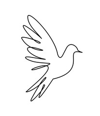 Bird logo one line. Bird flying continuous outline icon. Dove emblem minimalism.