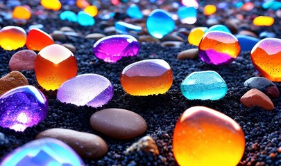 Obraz na płótnie Canvas colorful glass beads and gemstones, glass stones, generative AI