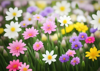 Fototapeta premium a view of colorful flowers, background, macro, generative AI
