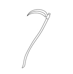 Vector isolated one single retro vintage scythe with wooden handle and metal blade colorless black and white contour line easy drawing
