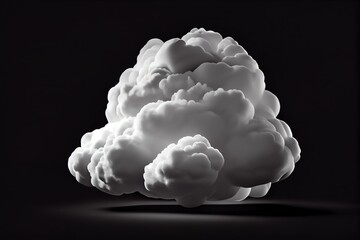 3d rendering of a white bulky cumulus cloud on a black background. Generative AI