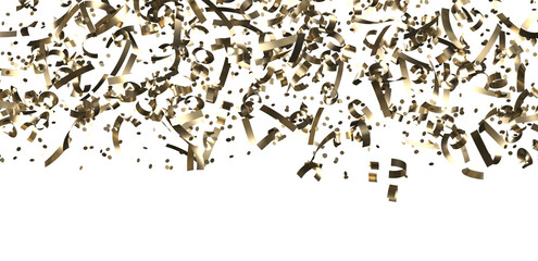 Golden serpentine confetti on transparent background. luxury isolated