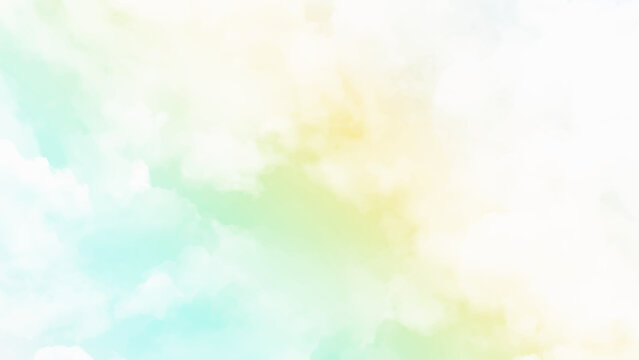 Yellow and green color pastel sky and white clouds background