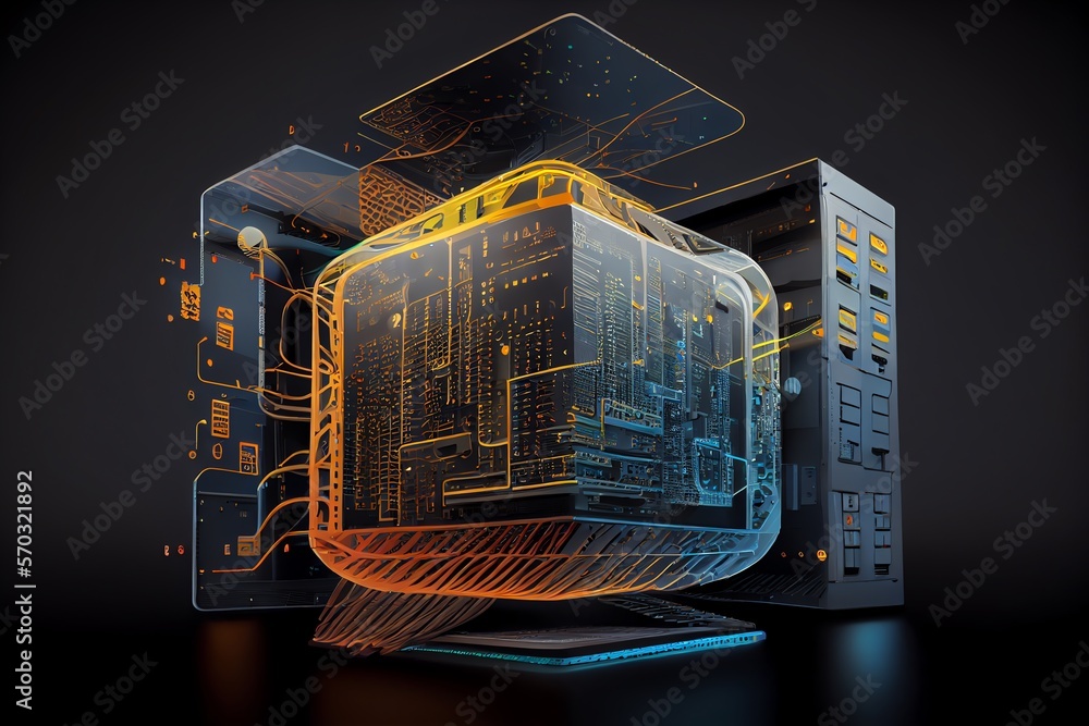 Poster big data center technology warehous with servers information digitalization starts. saas, cloud comp