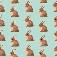 Obraz premium Cute seamless Easter pattern with brown easter bunny.