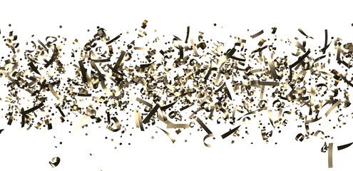 Golden serpentine confetti on transparent background. luxury isolated