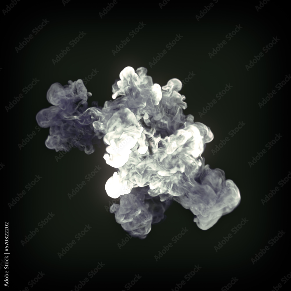 Poster explosion with toxicity smoke isolated on dark background. 3d rendering digital illustration