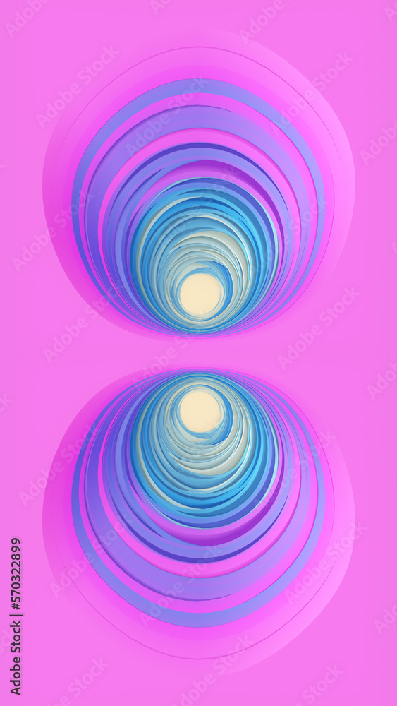 Fototapete abstract multicolored pattern of circles going deep with displacement effect. 3d rendering digital i