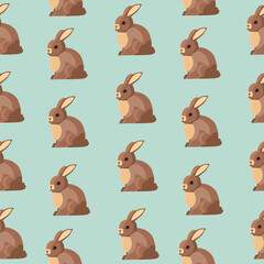 Cute seamless Easter pattern with brown easter bunny.