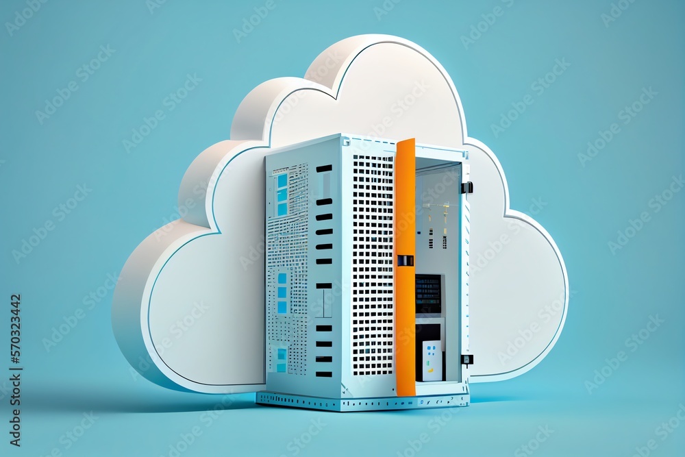 Poster cloud storage technology and online data storage, cloud computing, hosting white cloud with blue bac