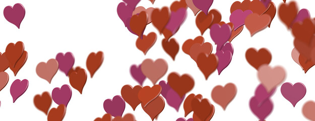 3D illustration of hearts falling