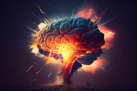 Concept art of a human brain exploding with knowledge and creativity. Generative AI