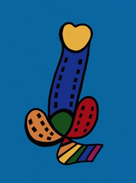 Vector colorful image of penis with rainbow flag