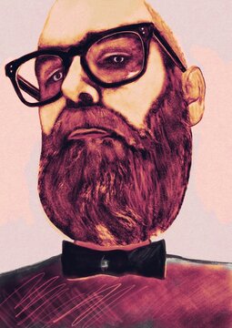 Vector illustration of unshaven man in eyeglasses