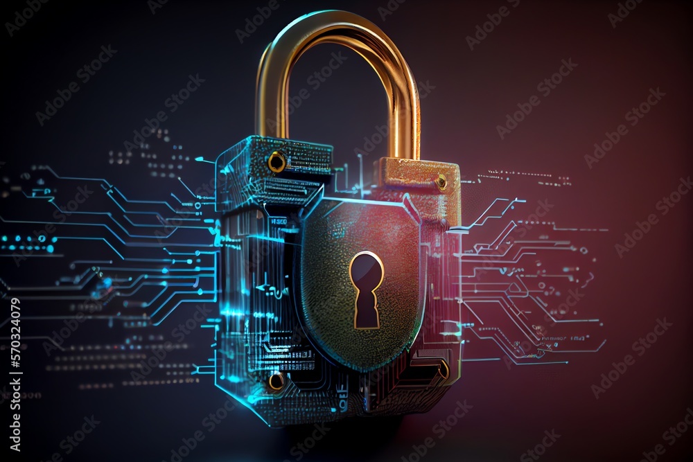 Aufkleber cybersecurity padlock, digital lock on technology network data protection background. generative ai