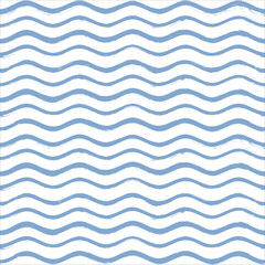 Seamless Wave Pattern, Hand drawn water sea vector background. Wavy beach print, curly grunge paint lines, watercolor illustration