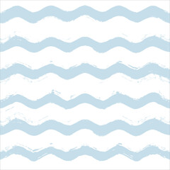Seamless Wave Pattern, Hand drawn water sea vector background. Wavy beach print, curly grunge paint lines, watercolor illustration