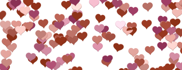 Falling red and pink hearts isolated on transparent background. Valentine’s day design. 3D rendering