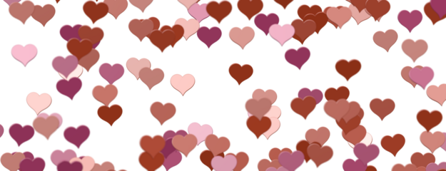 Falling red and pink hearts isolated on transparent background. Valentine’s day design. 3D rendering