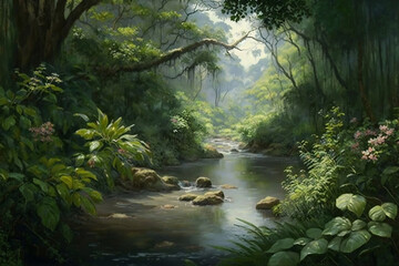 Journey through the Majestic Tropical Forest Rivers with Generative AI
