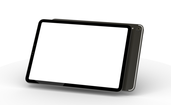 3D brandless tablet with empty screen isolated on white background