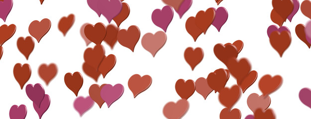 Falling red and pink hearts isolated on transparent background. Valentine’s day design. 3D rendering