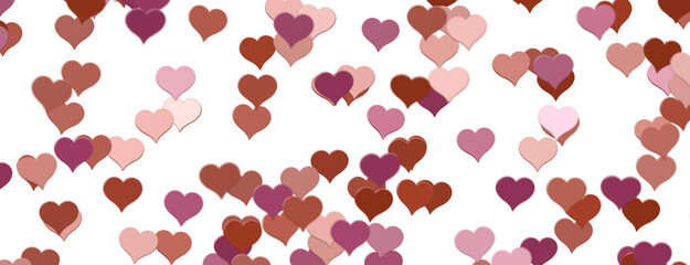 Falling red and pink hearts isolated on transparent background. Valentine’s day design. 3D rendering