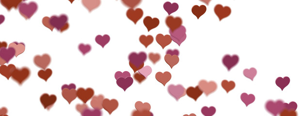 Falling red and pink hearts isolated on transparent background. Valentine’s day design. 3D rendering