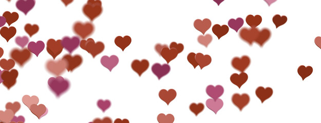 Falling red and pink hearts isolated on transparent background. Valentine’s day design. 3D rendering