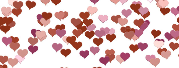 Falling red and pink hearts isolated on transparent background. Valentine’s day design. 3D rendering