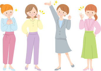 Obraz premium オシャレな女性達の表情セットイラスト素材
