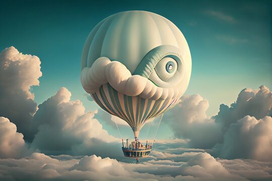 Surreal balloon over clouds. Generative AI