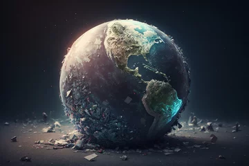 Cercles muraux Pleine Lune arbre pollution of planet earth. the concept of the globe in the trash can